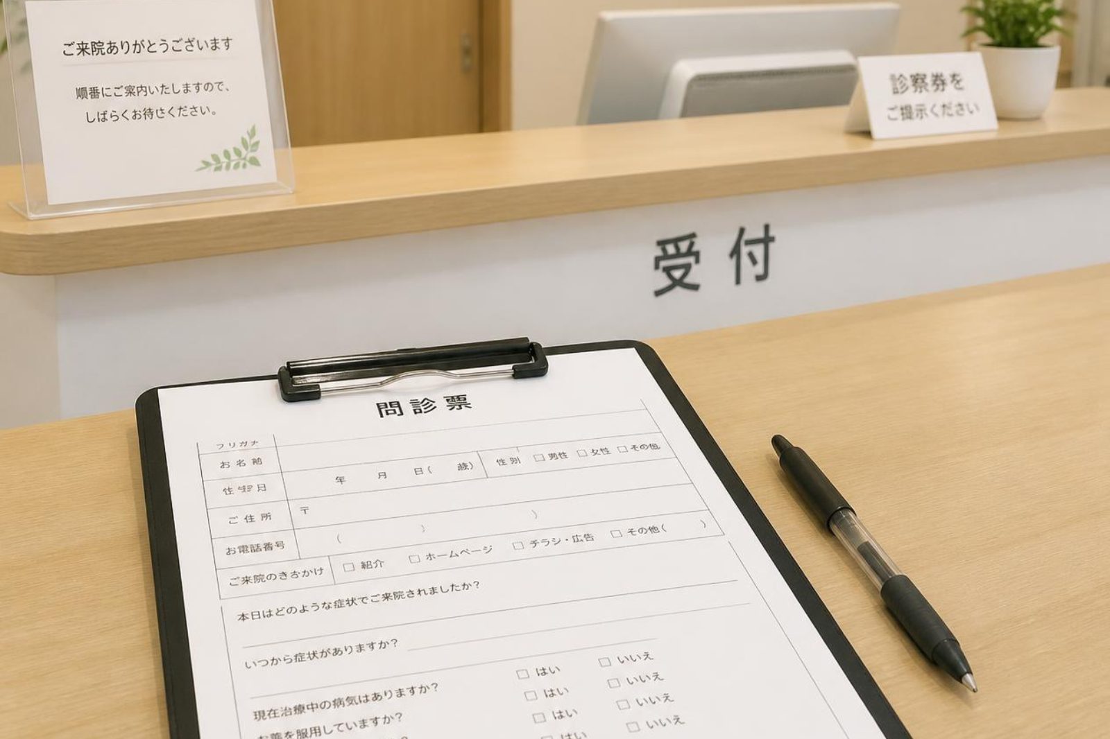 診察の受付カウンター
