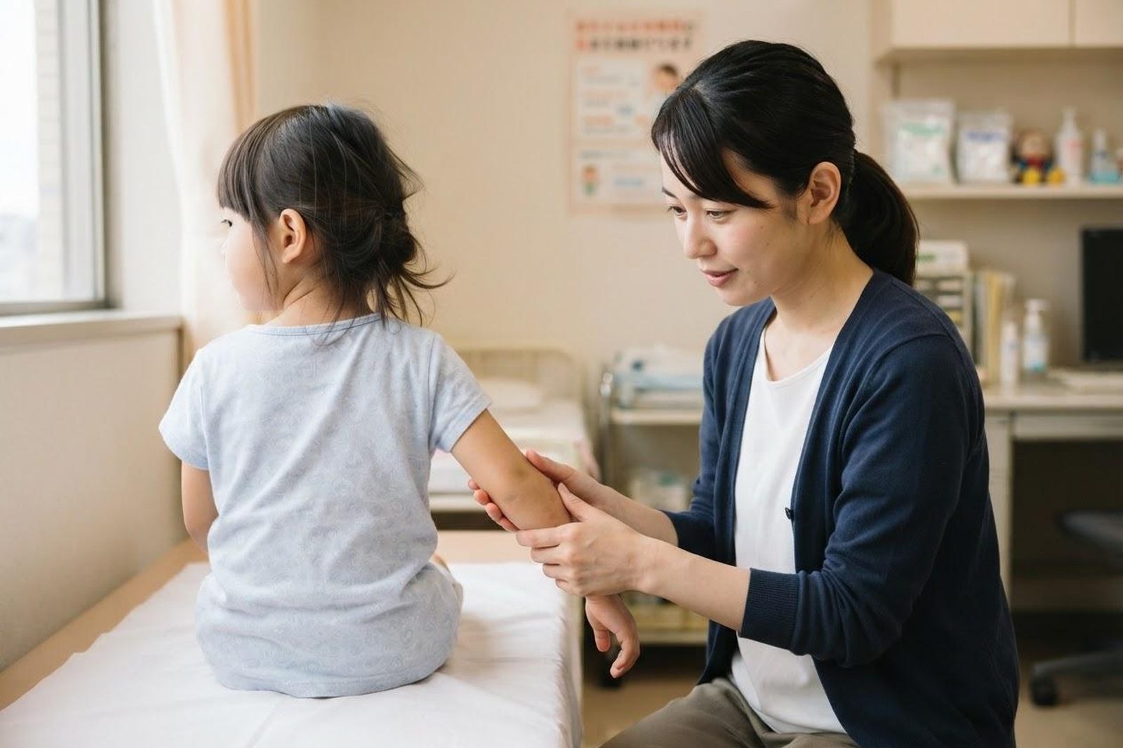 子どもの背中や腕（発疹なしでよい）